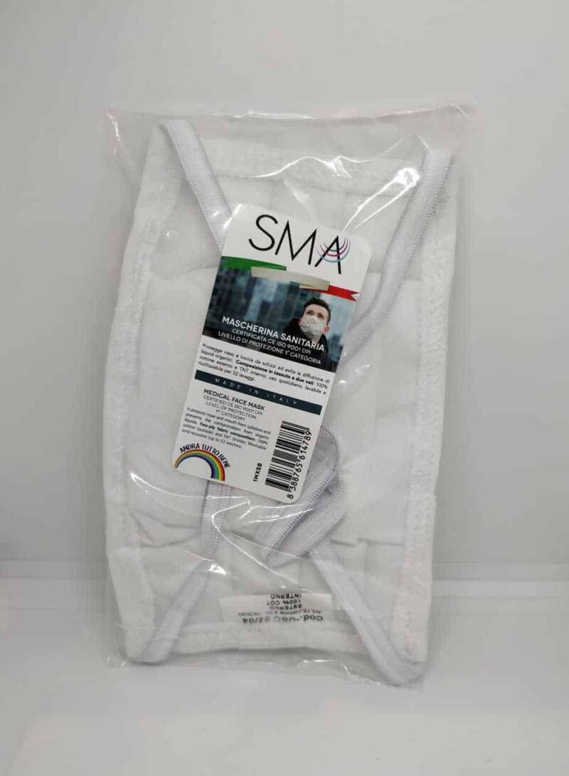 Mascherina Protettiva Lavabile 52 volte DPI cat. 1 in tessuto 2 strati colore Bianco - immagine 2