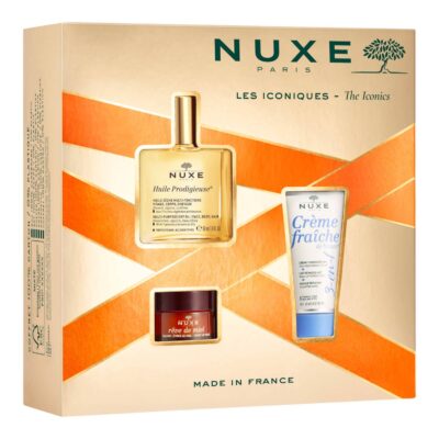 Nuxe - Cofanetto Les Iconiques - Huile Prodigieuse 50ml + Crème Fraîche 3en1 30ml + Rêve de Miel Balsamo Labbra 15g