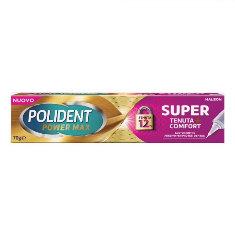 Polident - Max Super Tenuta + Comfort Crema Adesiva per Protesi Dentali 70g